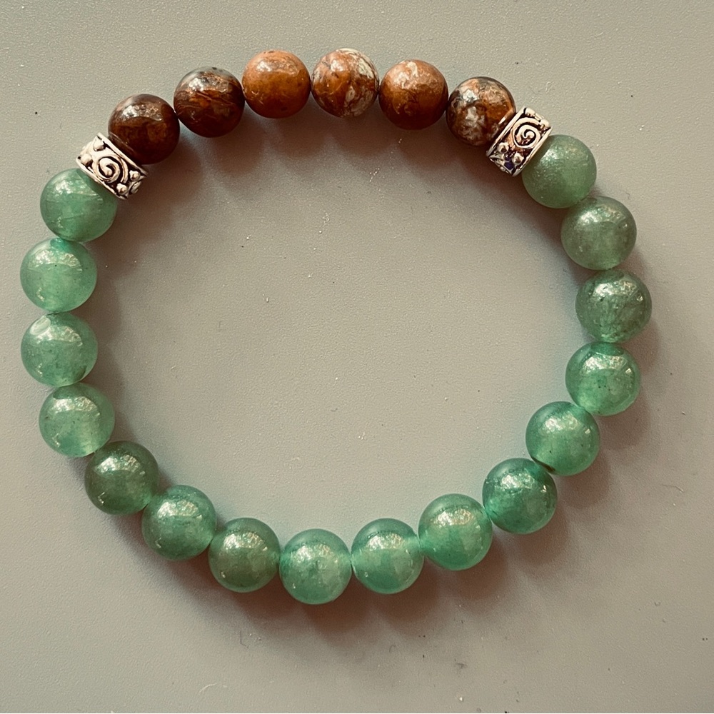 African Natural Coffee Brown Opal and Green Jade Handcrafted Bead Bracelet - Picture 5 of 7